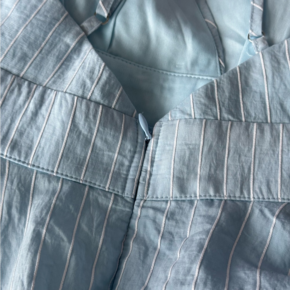 Balance Coastal Blue pinstripe ruffle romper with tie back and ruffle detail - Picture 4 of 7